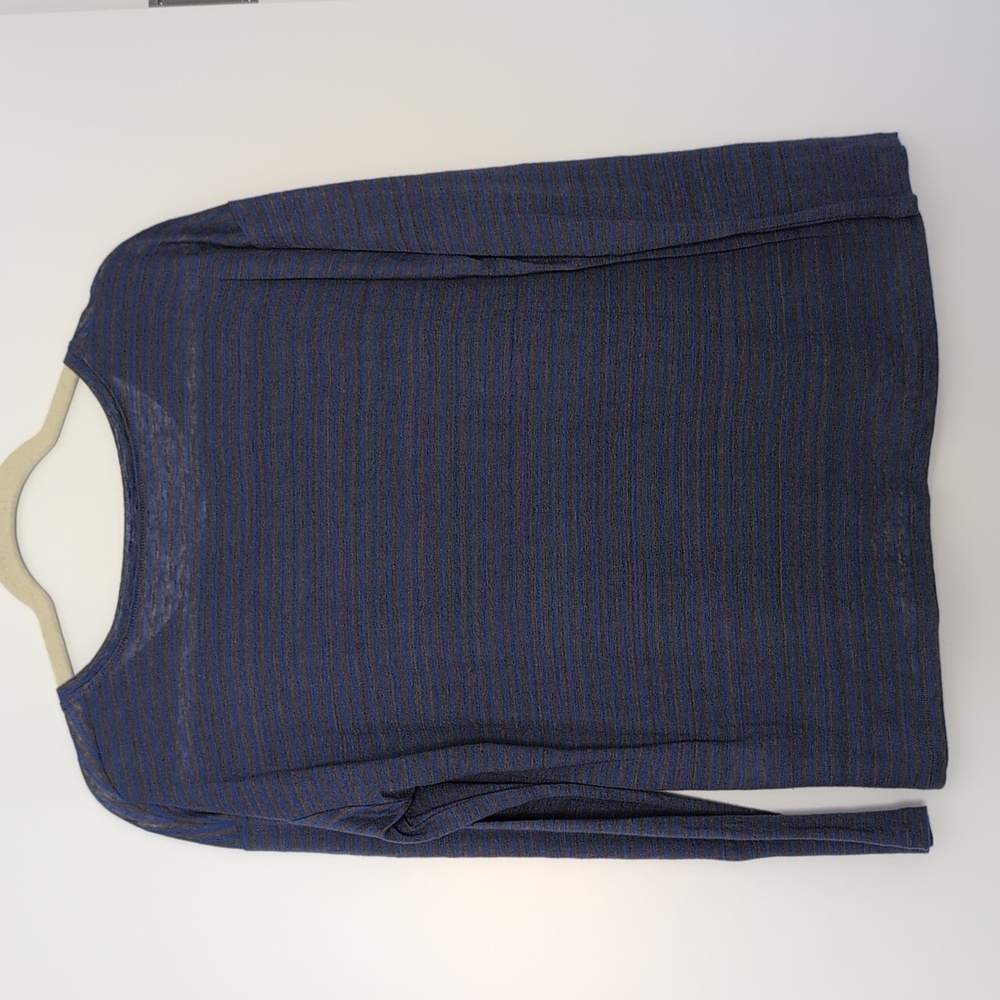 Eileen Fisher Striped Blue and Gray Linen Top